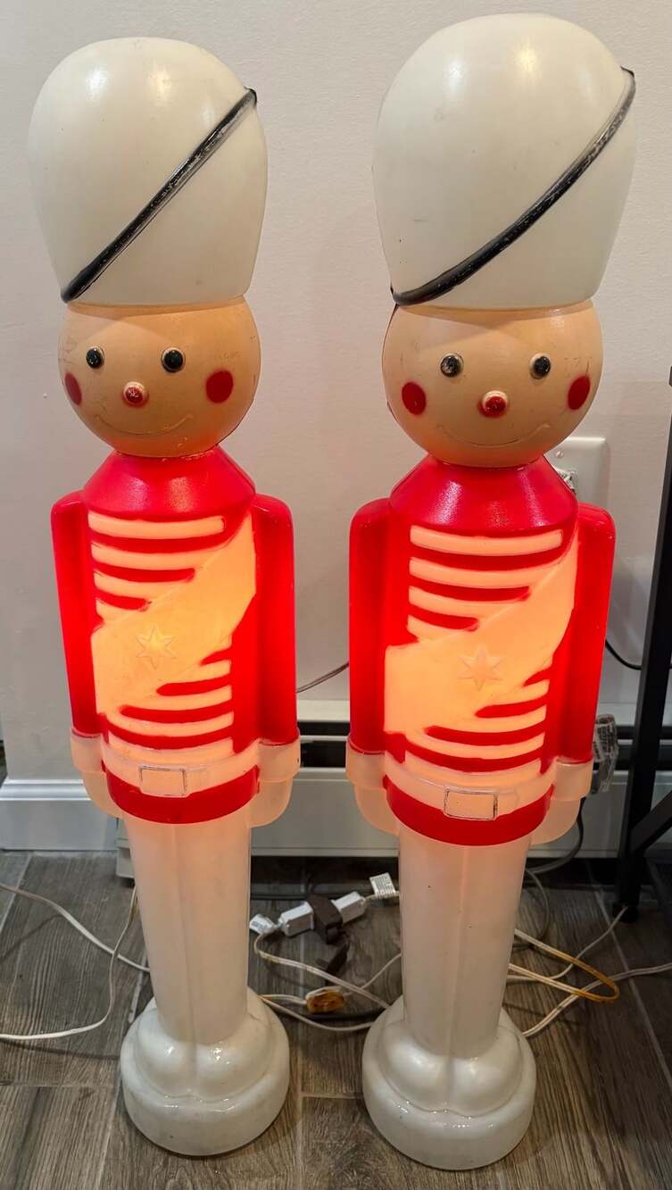 Empire Blow Mold Light Up Christmas Toy Soldier Nutcracker Pair 31 Inch